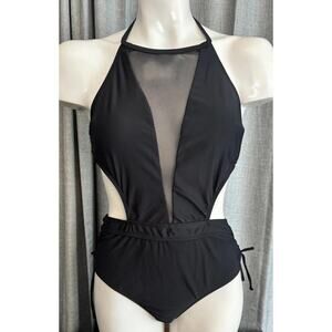 Cupshe Women's Mesh Plunging Halter One Piece Swimsuit Size Medium NEW W/TAGS